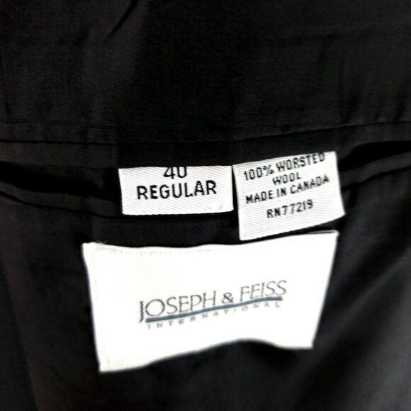 Joseph & Feiss International Worsted Wool 3 Button Sport Coat 40R Black - Picture 8 of 10